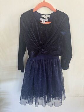 Knitworks Navy Sparkle Knot-Front Tulle Party Dress